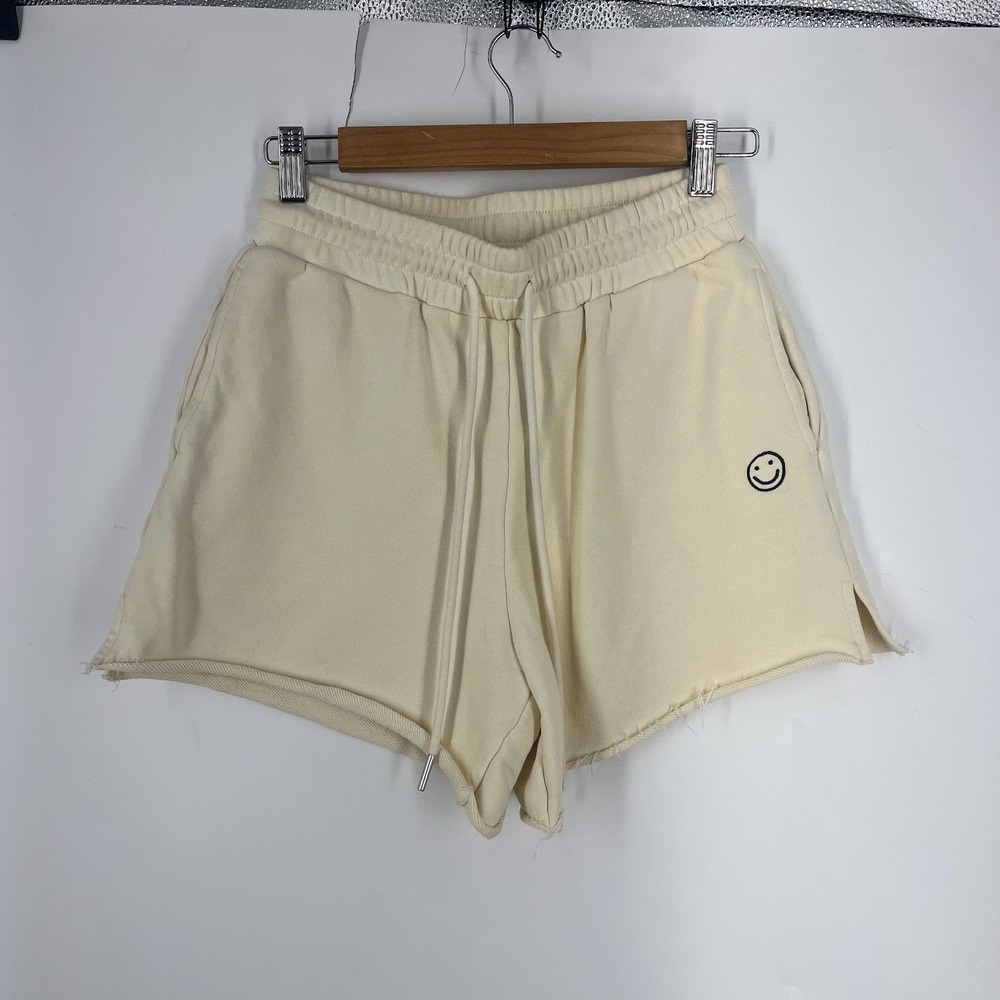 Things Between Cream Smiley Face Cotton Sweat Shorts TBP483 Womens Small